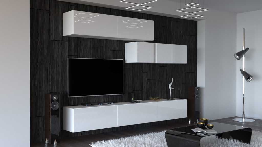 Obývací stěna, sestava AN32 bílý nebo černý lesk